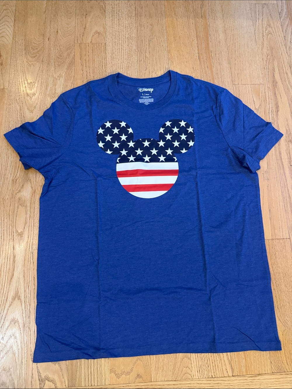 Disney Royal Blue Short Sleeve Tee with American Flag Mickey Graphic